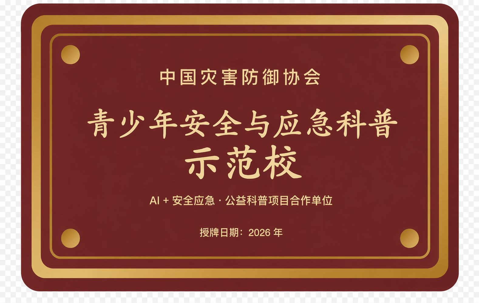 青少年安全与应急科普示范校牌匾设计图